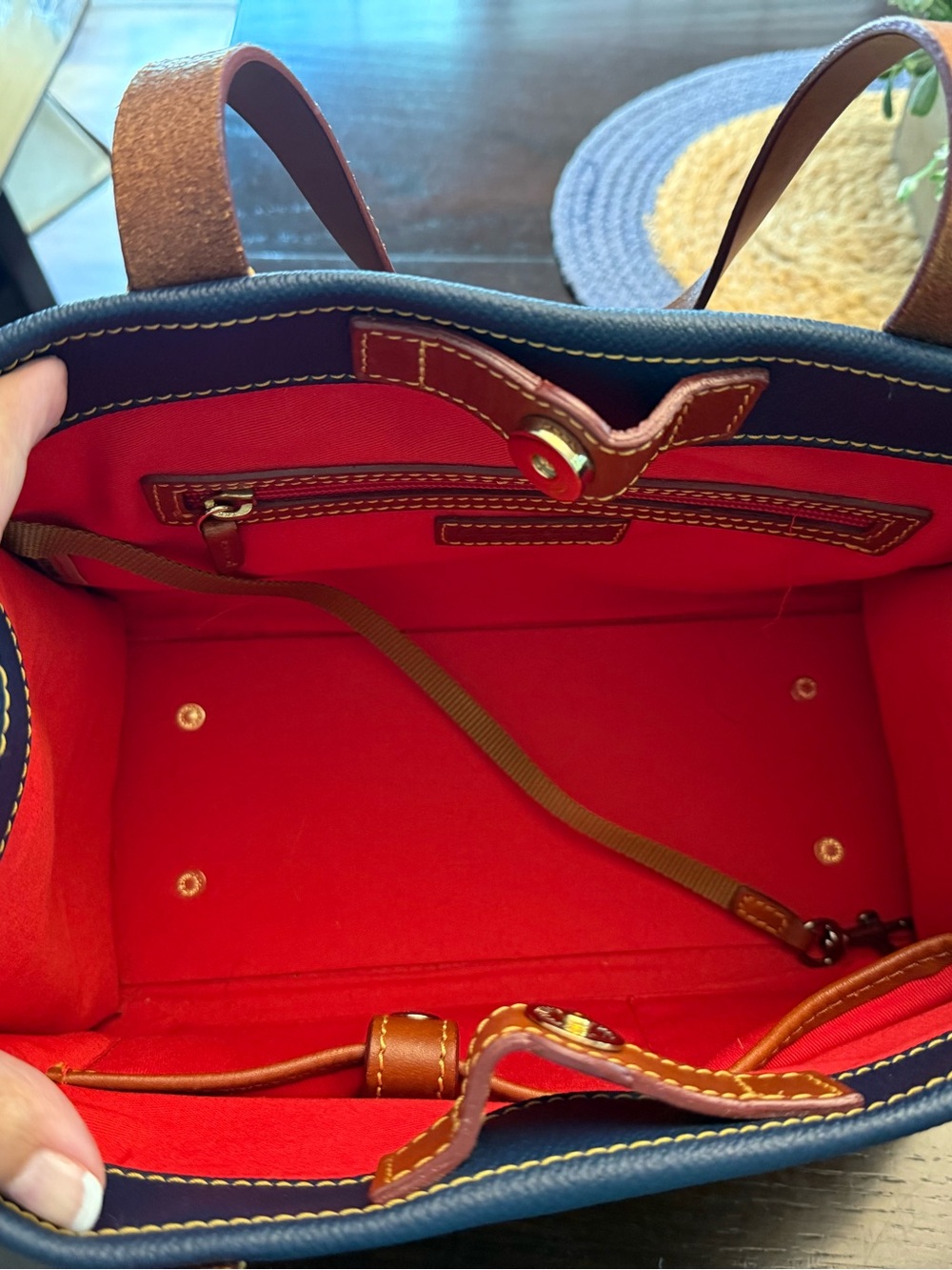Dooney & Bourke Navy satchel tote bag with Brown Leather Trim - Picture 10 of 16